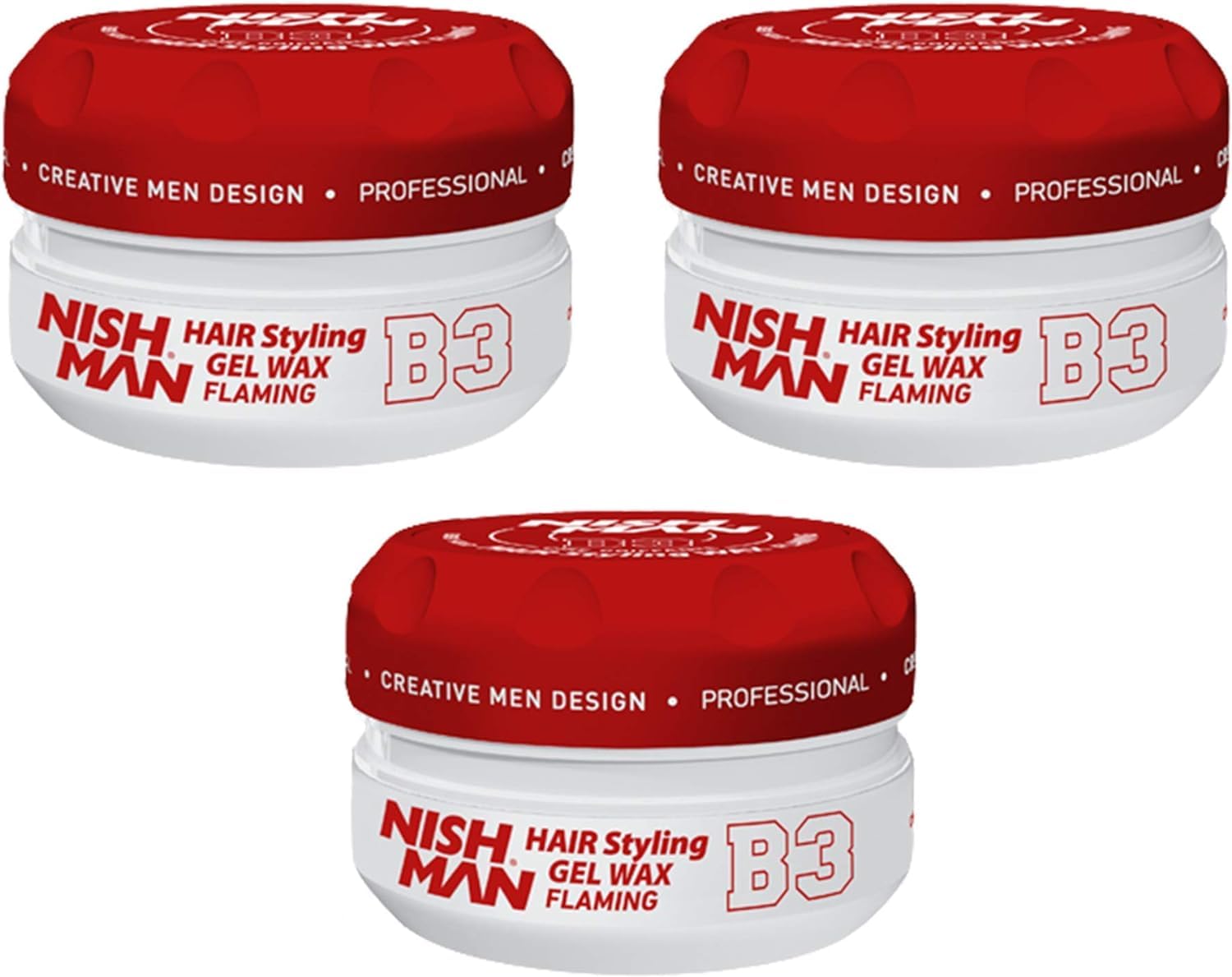 Nishman Hair Styling Wax for Men, B3 Flaming, Red150 ml | Edge Control | Ultra High Strong Hold | Hair Clay Aqua Wax (3 Pack)