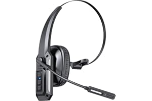 CPTEA Trucker Bluetooth Headset with Mic, Wireless Headset with Noise Cancelling Microphone & Mute Button, 60Hrs Battery, Over-The-Head Bluetooth Headphones for Work, Cellphone, Laptop, Office, Black
