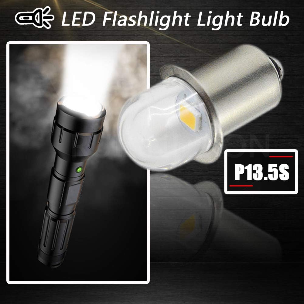Ruiandsion Upgrade LED Flashlight Bulbs P13.5S Base Socket Warm White LED Bulbs 3V Replacement for Headlamp Flashlight Torch Lights Negative Earth (Pack of 5) - Image 3