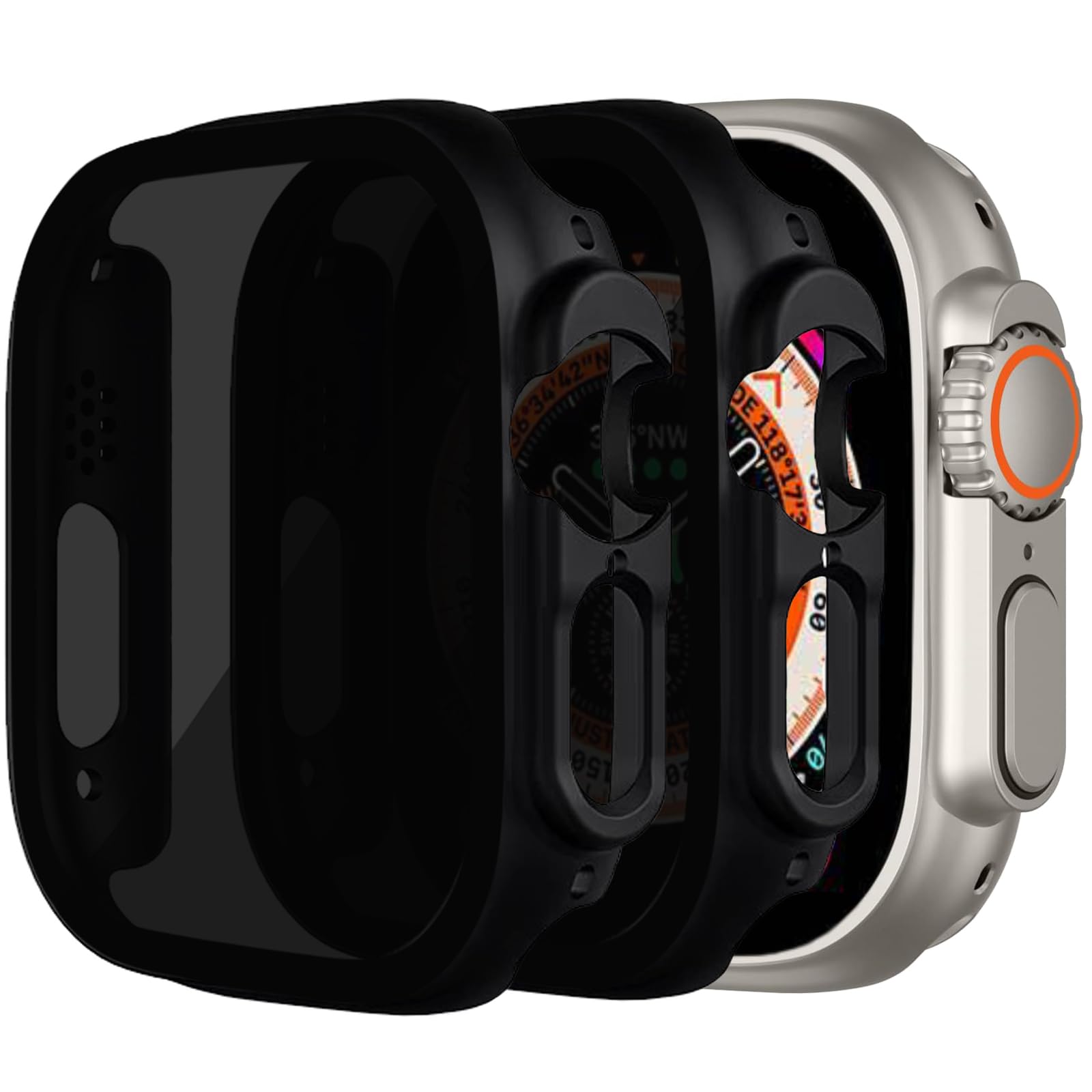 YCIELROU for Apple Watch Ultra 3/Ultra 2/Ultra 49mm Privacy Screen Protector Case, [Anti-Peeping] Tempered Glass Protective Cover for Apple Watch Ultra/Ultra 2/Ultra 3, 2 Pack, Black