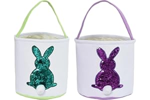 Alaiyaky 2Pcs Easter Basket Canvas Bunny Basket Egg Bags Rabbit Fluffy Tails Party Celebrate Decoration Gift Carry Bucket Tot