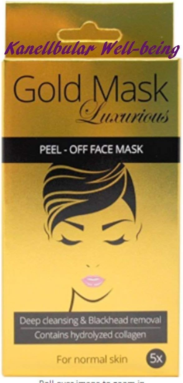 Kanellbular Luxurious 24K Gold Blackhead Mask Masks X 5 Pieces with Hydrolysed Collagen Anti Ageing and Firming; Nourishing and Moisturising; Restoring Skin elasticity