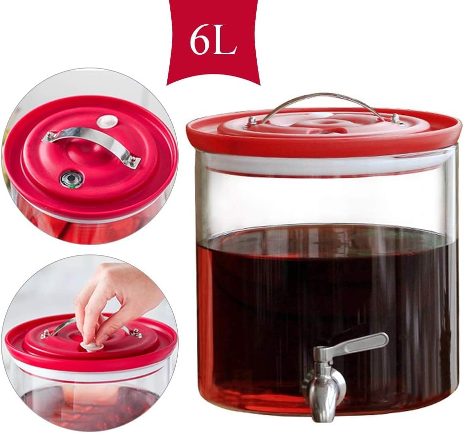 Automatic Exhaust Fermentation Tank Sealed Jars for Household with Stand and Tap,Enzyme Bucket High Temperature Resistant(Thermometer/Vent Valve) ~