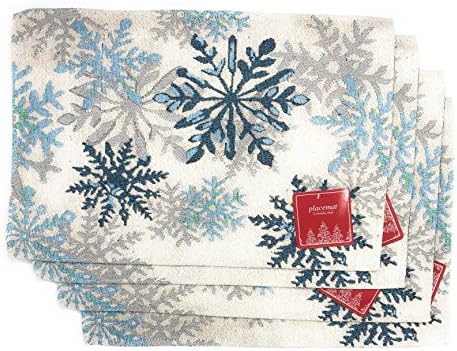 Snowflake Design Table Mats for Christmas Set of 4 Blue Snowflake 13x19 Inch (4)