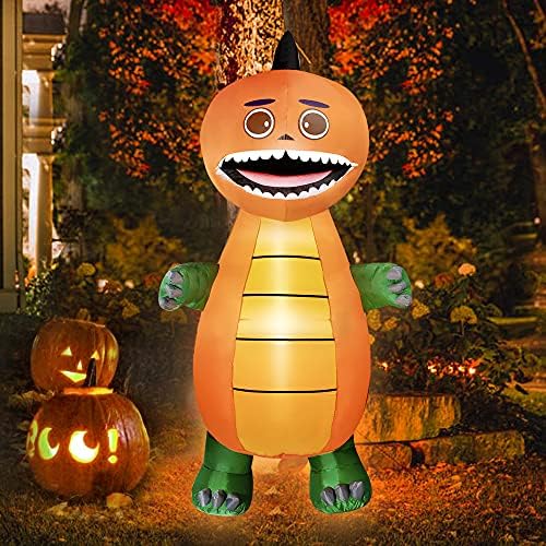 HOOJO 8 FT Halloween Inflatables Pumpkins Dinosaur Outdoor Halloween Decorations with Buildin