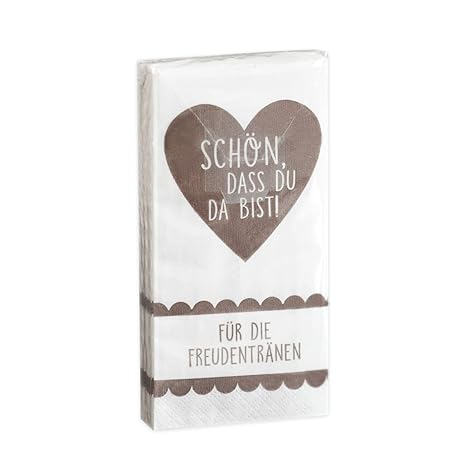 10 x 10 Taschentücher 'Schön, DASS du da bist - Für die Freudentränen' Taupe Vintage zur Hochzeit, Taufe oder Kommunion