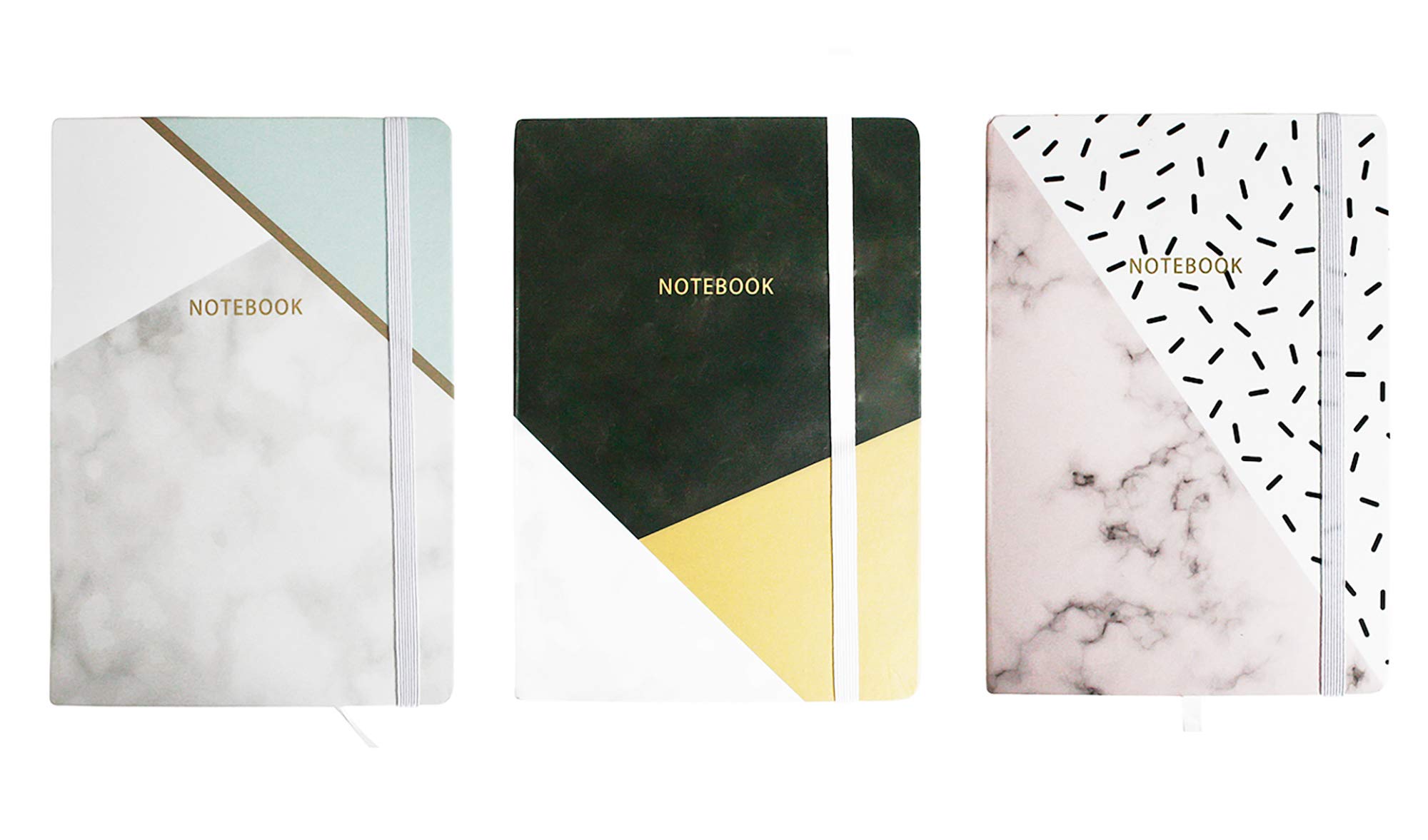 Emartbuy Hardbound Diary Notebook Notepad Writing Journal Ruled A5 96 pages With Elastic Band - Pack of 3 Marble Effect