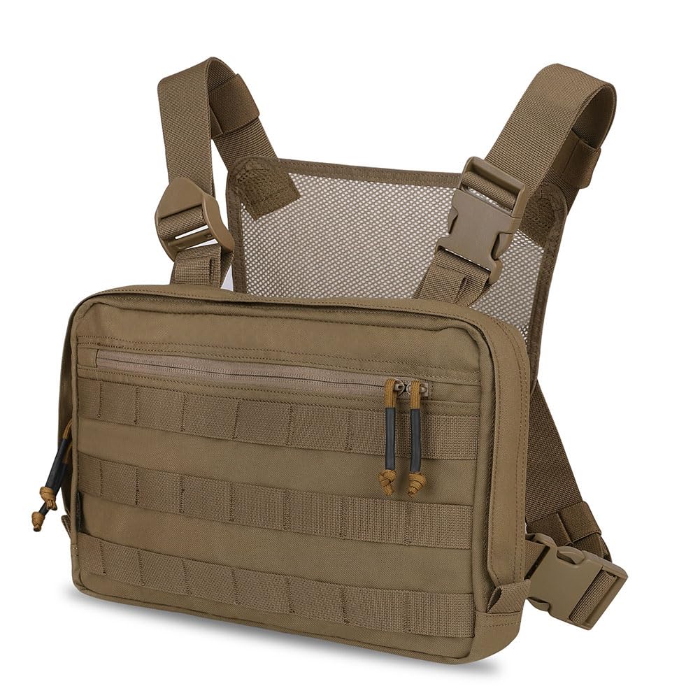 KRYDEX Tactical Radio Chest Rig Molle Recon Kit Bags Combat EDC Front Pouch for Paintball Military Hunting (CB)