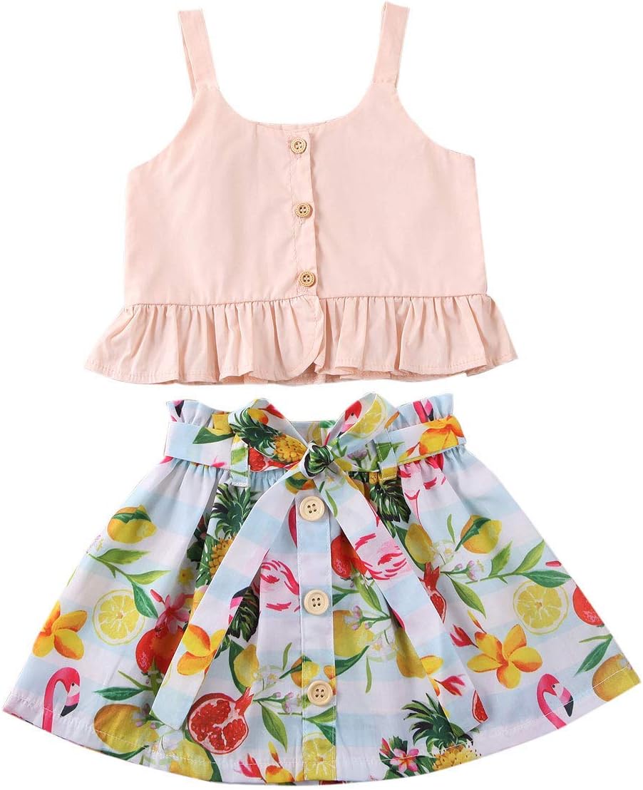 Toddler Kids Baby Girl Floral Outfit Lace Halter Tank Top+Boho Skirt Dress Set Summer Clothes