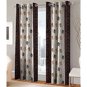 India Furnish Polyester Eyelet 8 Piece Door Curtain Set – 7 Feet, Brown
