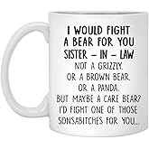 OystersPearl Ceramic 11oz Funny Bear Fight Sister In Law Graduation Mug