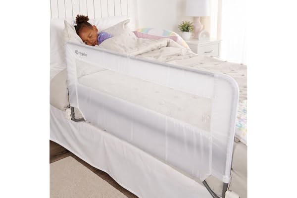 Regalo Swing Down Toddler Bed Rail Guard, NO Tools Required, Bed Rail for Toddlers with Patented Gap Guard, Toddler Bed Rail, Fits Twin, Full & Queen Beds, Bed Safety Rail for Kids Bed, 43” Long