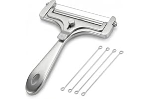Stainless Steel Cheese Slicer with Adjustable Thickness - Includes Extra Wires for Cutting Blocks