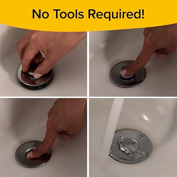 MER-MAID DRAIN MAGIC AS-SEEN-ON-TV REPLACE BROKEN OR MISSING BATHROOM DRAIN STOPPERS IN SECONDS, NO TOOLS, PUSH TO FILL, HAIR CATCHER PREVENTS CLOGS, WATERTIGHT SILICONE SEAL,CHROME PLATED SOLID BRASS