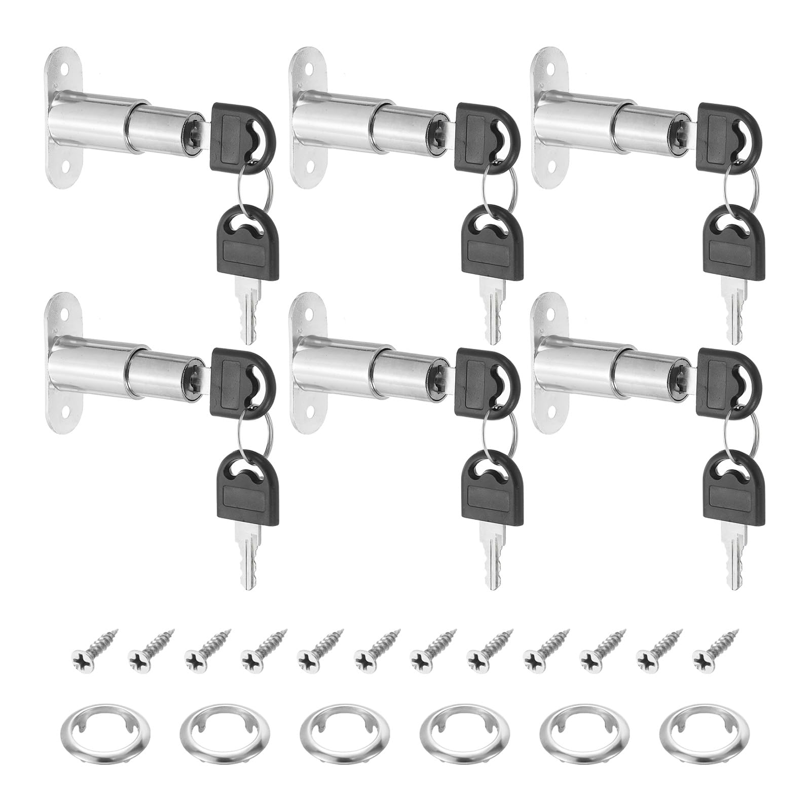 PATIKIL Push Plunger Lock, 6 Pack 32mm(1-1/4inch) Cylinder Length 3/4" Cylinder Diameter Zinc Alloy Chrome Finish Desk Drawer Lock Keyed Alike for File Cabinet Wardrobe Sliding Door