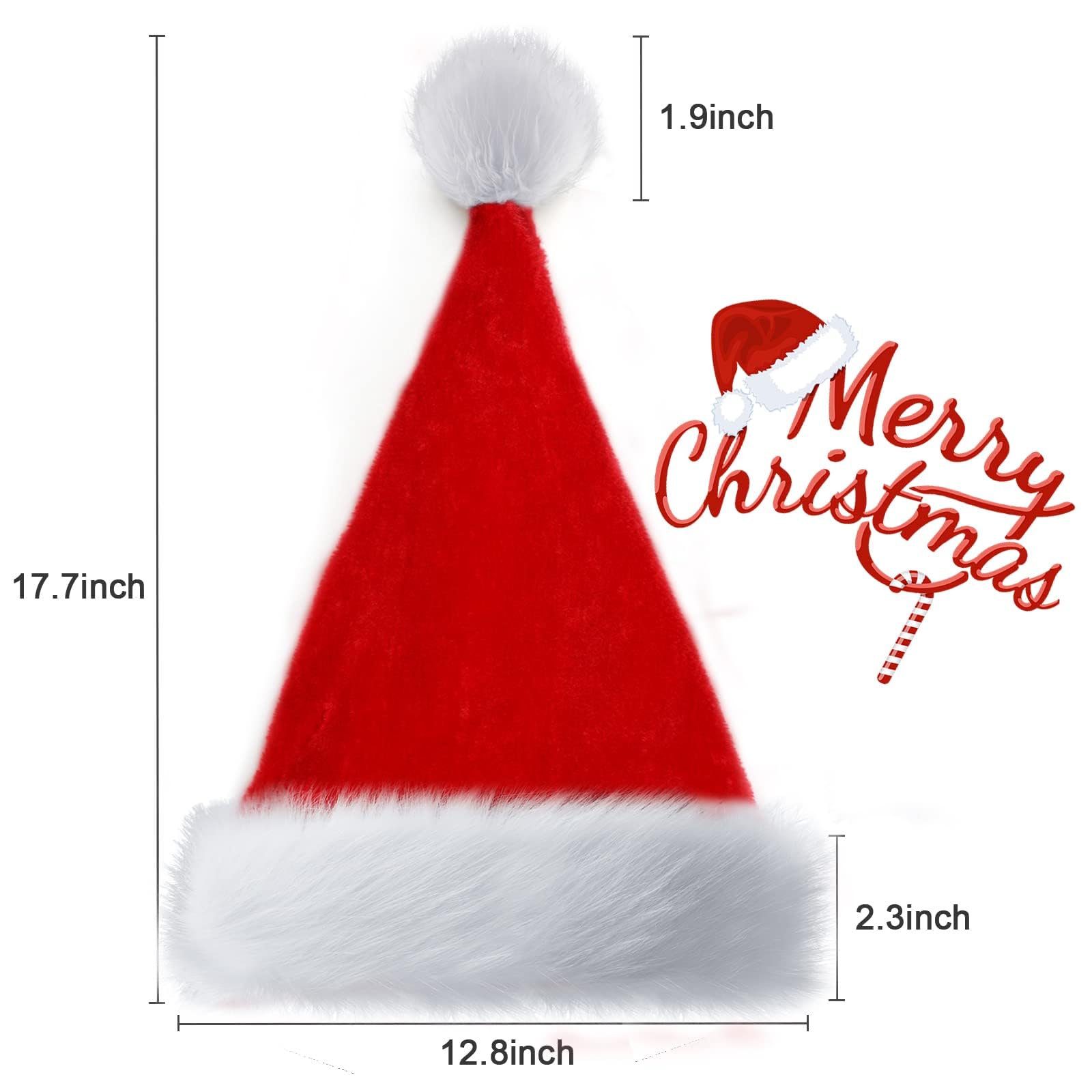 Haomaomao Christmas Hats, Santa Hat for Kids/Baby Unisex Warm Comfort Red Velvet Holiday Xmas Hat for New Year Festive Party