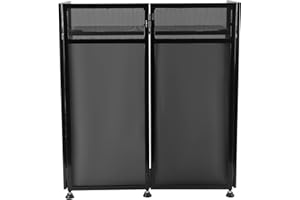 JAJADAH Portable DJ Event Facade, Folding DJ Booth Metal Frame 83inch x 44inch, White/Black Scrim Metal Frame Booth, Flat Table Top w/Travel Bag