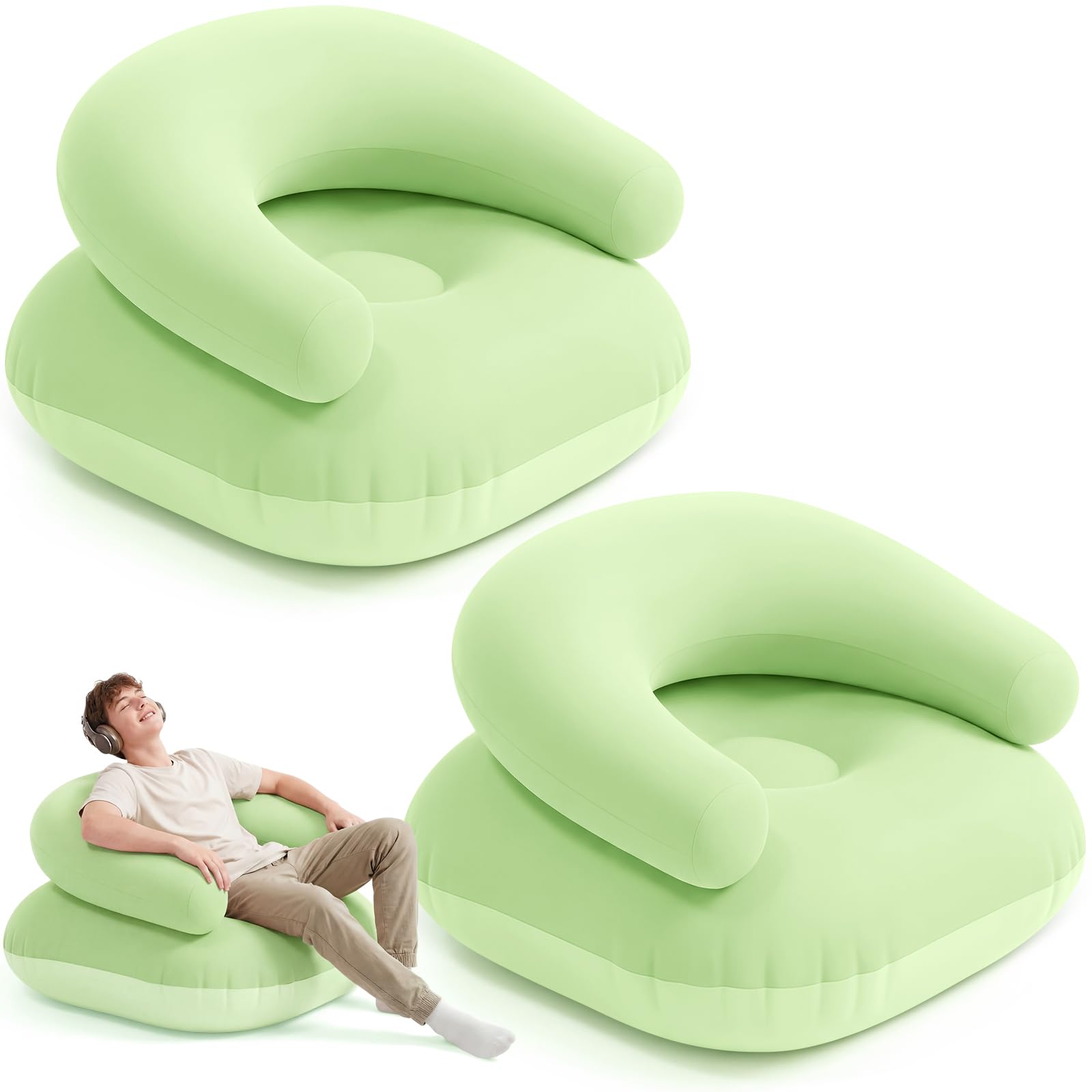 Photo 1 of Novabright 2 Pcs Inflatable Chairs for Adults Blow Up Games Chairs Folding Portable Flocking Inflatable Sofa for Living Room Learning Camping Party (Mint Green)