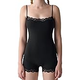 FYMNSI Women Lace Bodysuit Leotard Sleeveless Cami Spaghetti Strap Boyleg Body Suits One Piece Romper Tops Shapewear