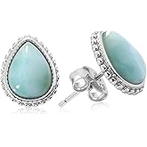 Gemsme Larimar Earrings for Women - Hypoallergenic 925 Sterling Silver Blue Larimar Jewelry Stud Earrings