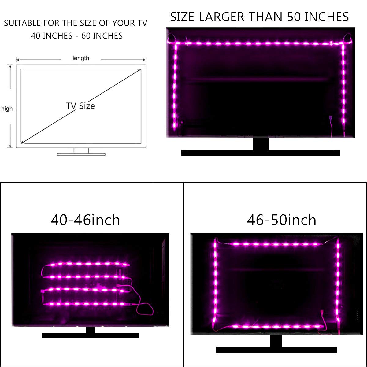 Flexible TV Backlight Lighting,USB Colourful LED Strip Lights 450CM/6.6ft 60 LEDS 5050 RGB Remote for 32 46 55 60 65 70 inch TV USB LED Bias Lighting Kit