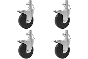 HYEJDRV Scaffolding Wheels Set of 4, 4-Inch Scaffold Rolling Tower Caster 1-Inch ID Round Tubing Style, Heavy Duty 300LBS Locking Rubber Wheel for Mini Perry Style MFS and Small Portable Barke Scaffolding