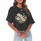 Womens Crop Top T Shirt Wildflower Graphic Tees Short Sleeve Summer Casual Loose Beach Adventure Tops
