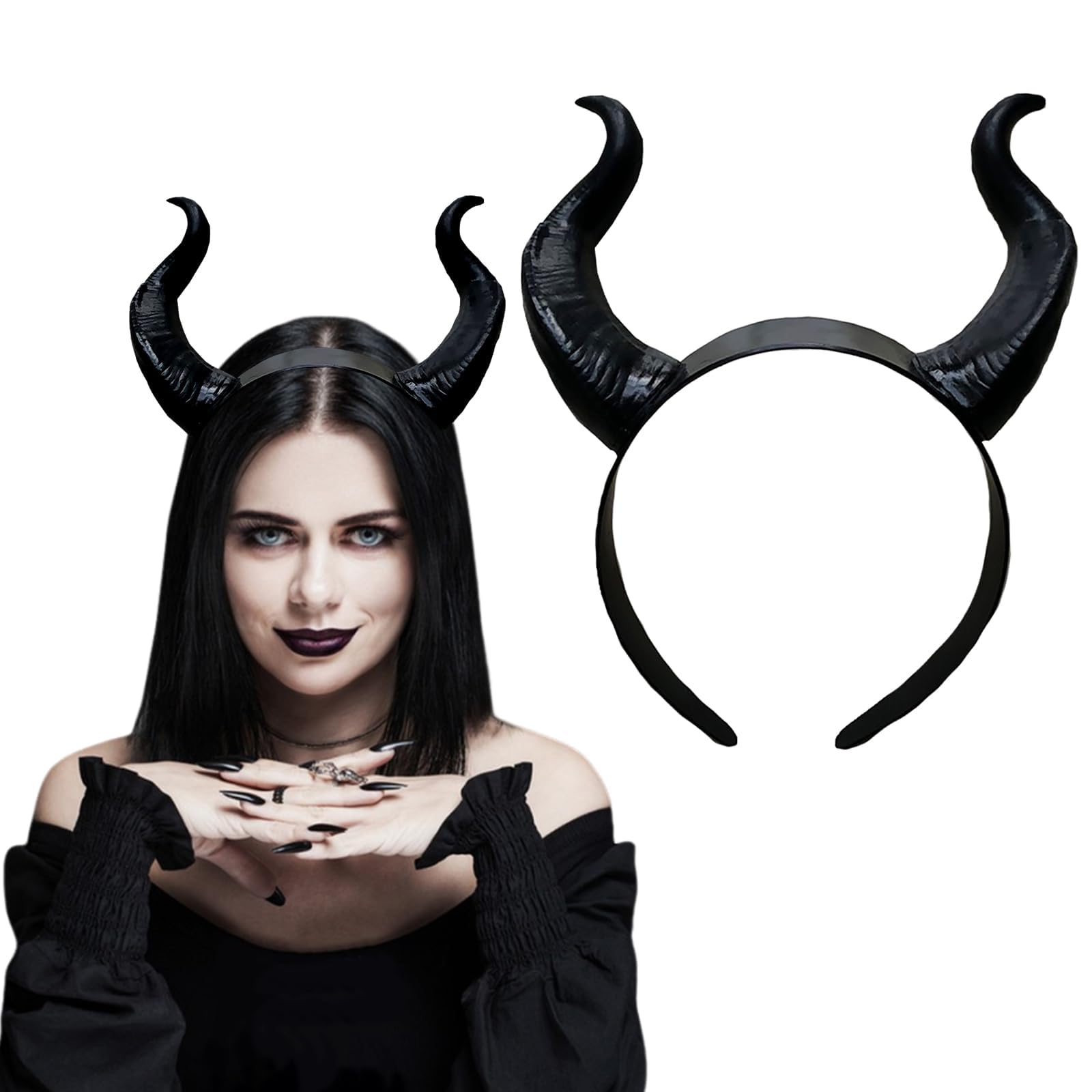 Halloween Devil Horns Headband Black Horns Demon Hairband for Costume Dress Up Party Hair Accessories Hairdress Photo Props Men Women