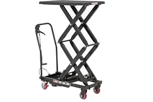GARVEE Heavy Duty Hydraulic Lift Table Cart 330LB Capacity, Double Scissor Lift Table with 50" Lifting Height, Non-Slip Platform & Locking Wheels for Garage, Warehouse, Workshop, Black