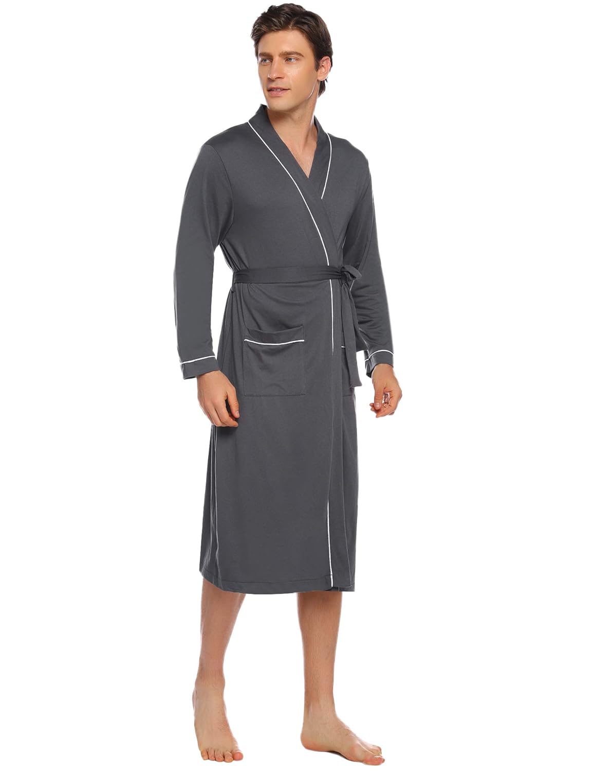 Vestaglia Donna Nieery - Kimono Lungo In Cotone, Scollo A V, Con Cintura - Elegante E Comoda