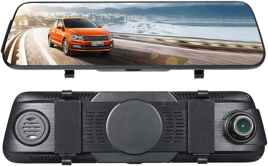 Car Recorder, 10Inch Lens Car Mirror Dash Came Full Touch Screen DVR Rearview Camera Streaming Video Recorder 1080P External GPS Wide Angle