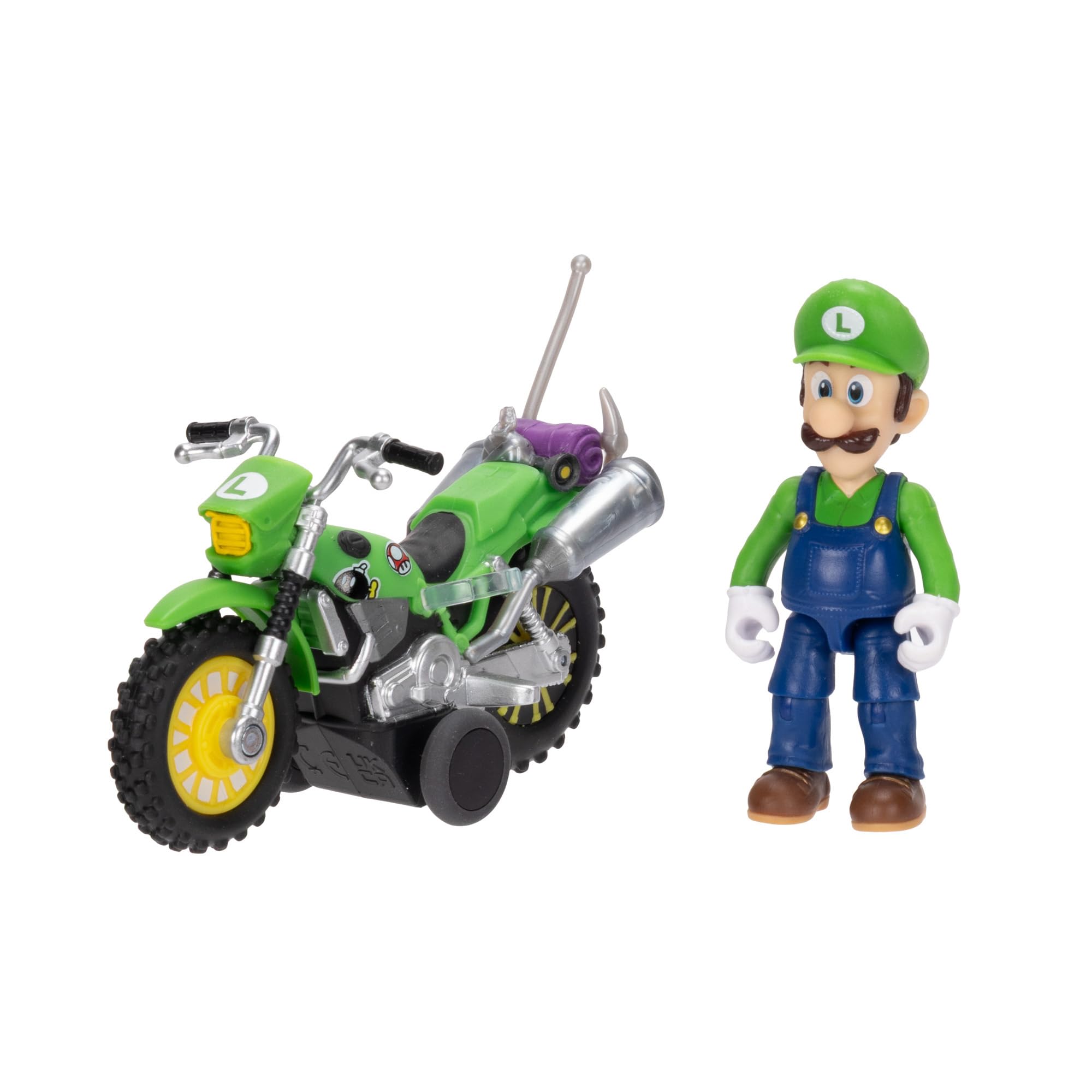 The Super Mario Galaxy Movie Luigi with Motorcycle 2.5" / 6.35cm Action Figure, Officially Licensed by Jakks Pacific, 9 Points of Articulation, Detailed Design, Pull Back and Watch Him Go! For 3+