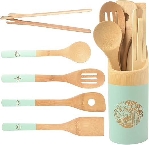 Amazon Com Organic 6 Piece Bamboo Cooking Serving Utensils Set