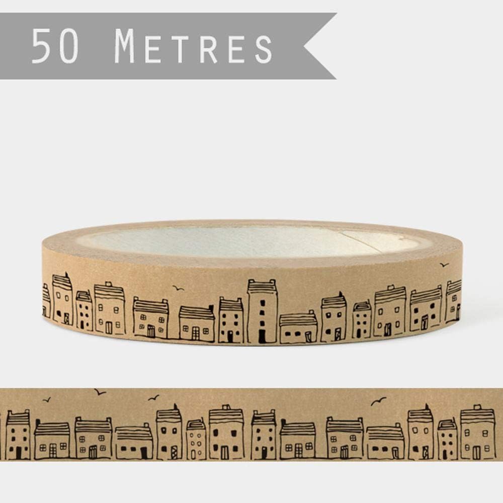 East of IndiaSticky Craft Tape brown with HOUSES x 50m