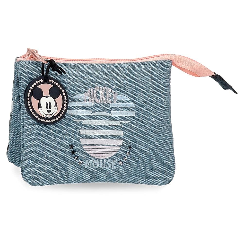 Disney Mickey Denim Wallet with three compartments, Blue, 14 x 10 x 5 cm, Polyester