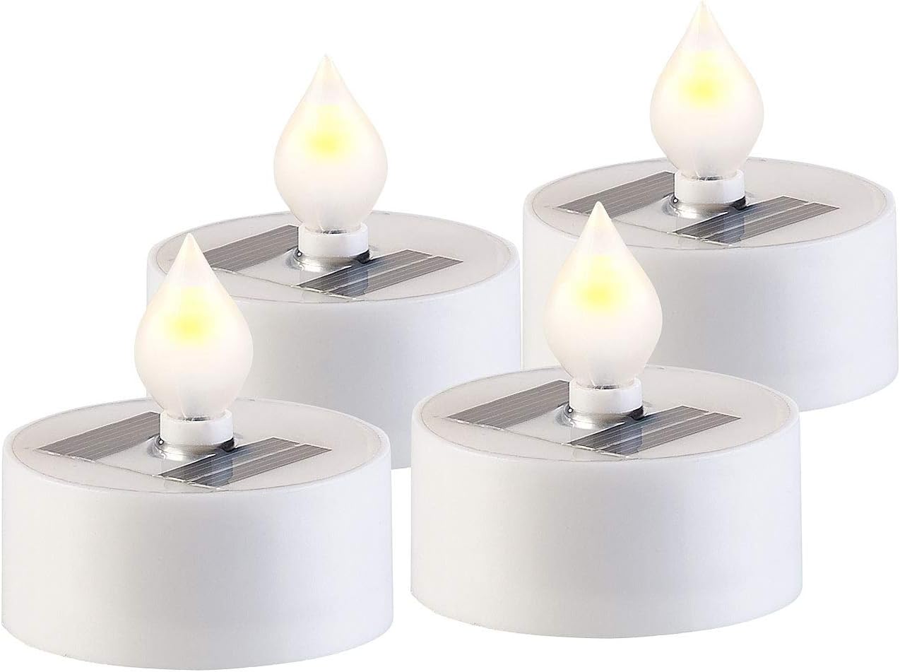Lunartec Solar Kerze: 4er-Set Solar-LED-Teelichter mit Dämmerungs-Sensor, IP44, weiß (Solar ...