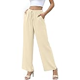 YSYOKOW Women's Summer Wide Leg Pants High Waisted Palazzo Flowy Lounge Casual Elastic Drawstring Lightweight Pockets