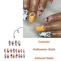 24Pcs Halloween Press on Nails Almond Nails Medium