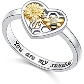 Lonyinlg Honeycomb Bumble Bee Ring 925 Sterling Silver You Are My Sunshine Sunflower Bee Rings for Women Valentine's Day Gift