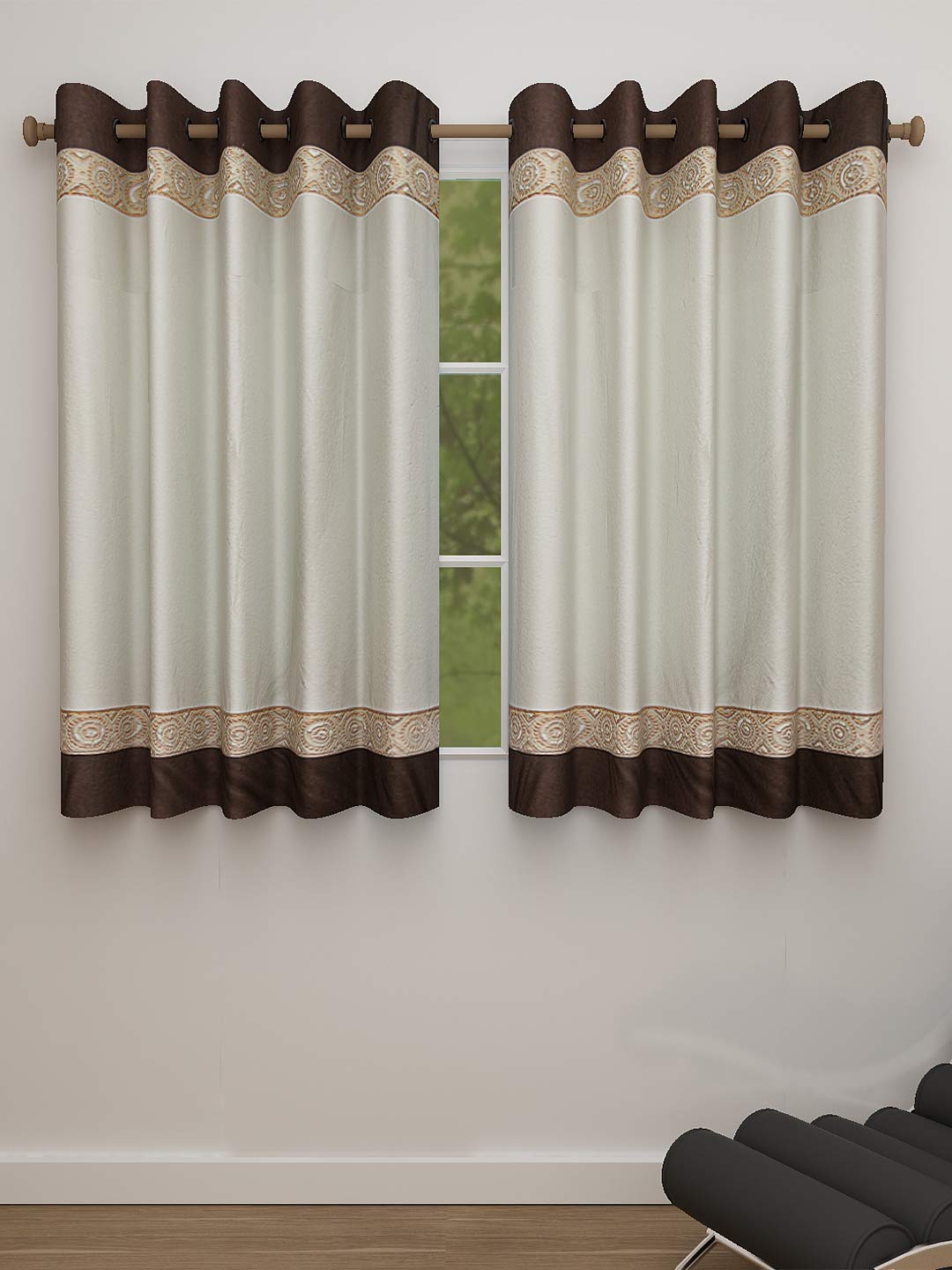 Buy Dekor World Polyester Cream Brown Beaded Emboridery Lace