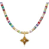 SHBOAZED Clover Necklaces for Women Colorful Beaded Gemstone Choker Lucky Necklaces Natural Stone Handmade Jewelry Gift