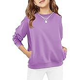Haloumoning Girls Long Sleeve Sweatshirts Kids Casual Crewneck Loose Fit Pullover with Pockets 5-14 Years