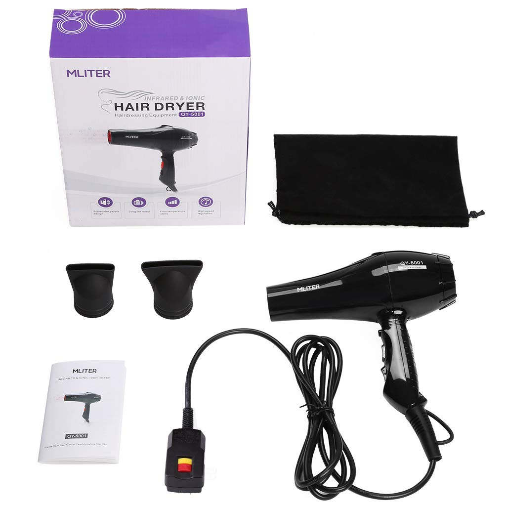 Ceramic Hair Dryer Infrared Ionic Blow 3 Heat 2 Speed Cool Shot Black