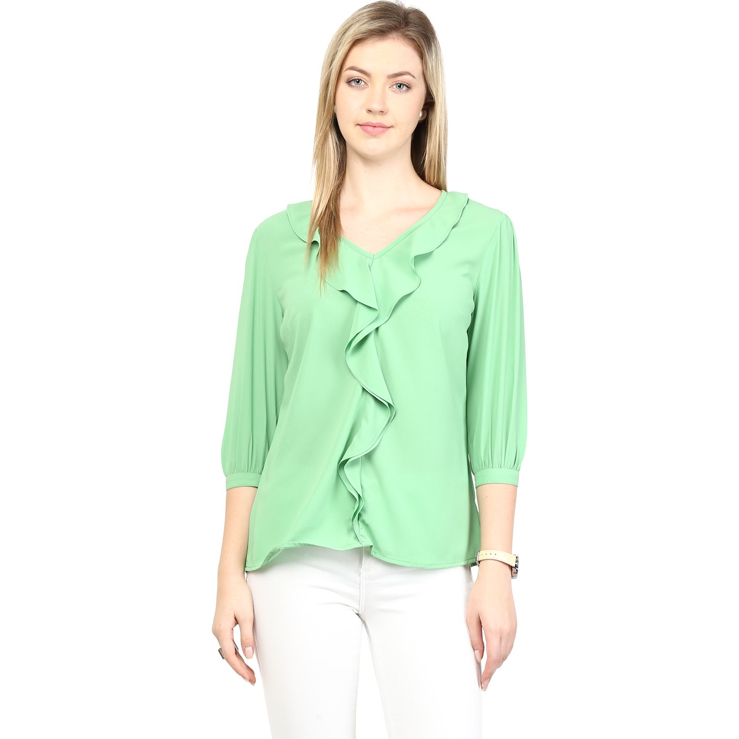 rare women green georgette top (ep1033a)