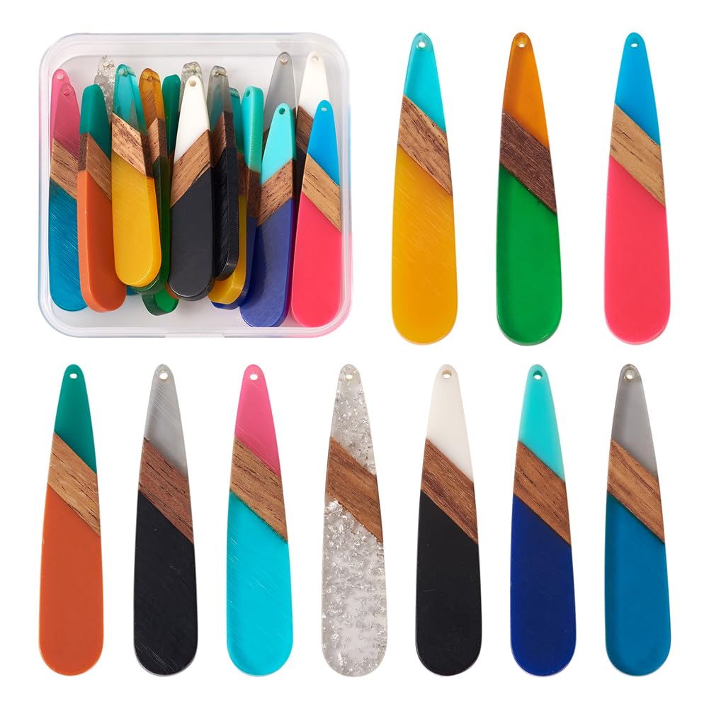 FASHEWELRY 20Pcs Teardrop Resin Wood Earring Pendant Vintage Drop Dangle Pendants for Necklace Earring Jewellery Making — image 1