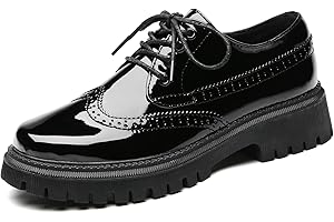 IUY Womens Vintage Oxford Shoes Platform Lace-up Round Toe Patent Leather Brogues Casual Oxfords for Girls Ladies Women