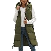 HEEKPEK Women Long Hooded Puffer Vest Winter Warm Quilted Sleeveless Down Jacket Casual Trendy Full-Zip Outerwear Drawstrings