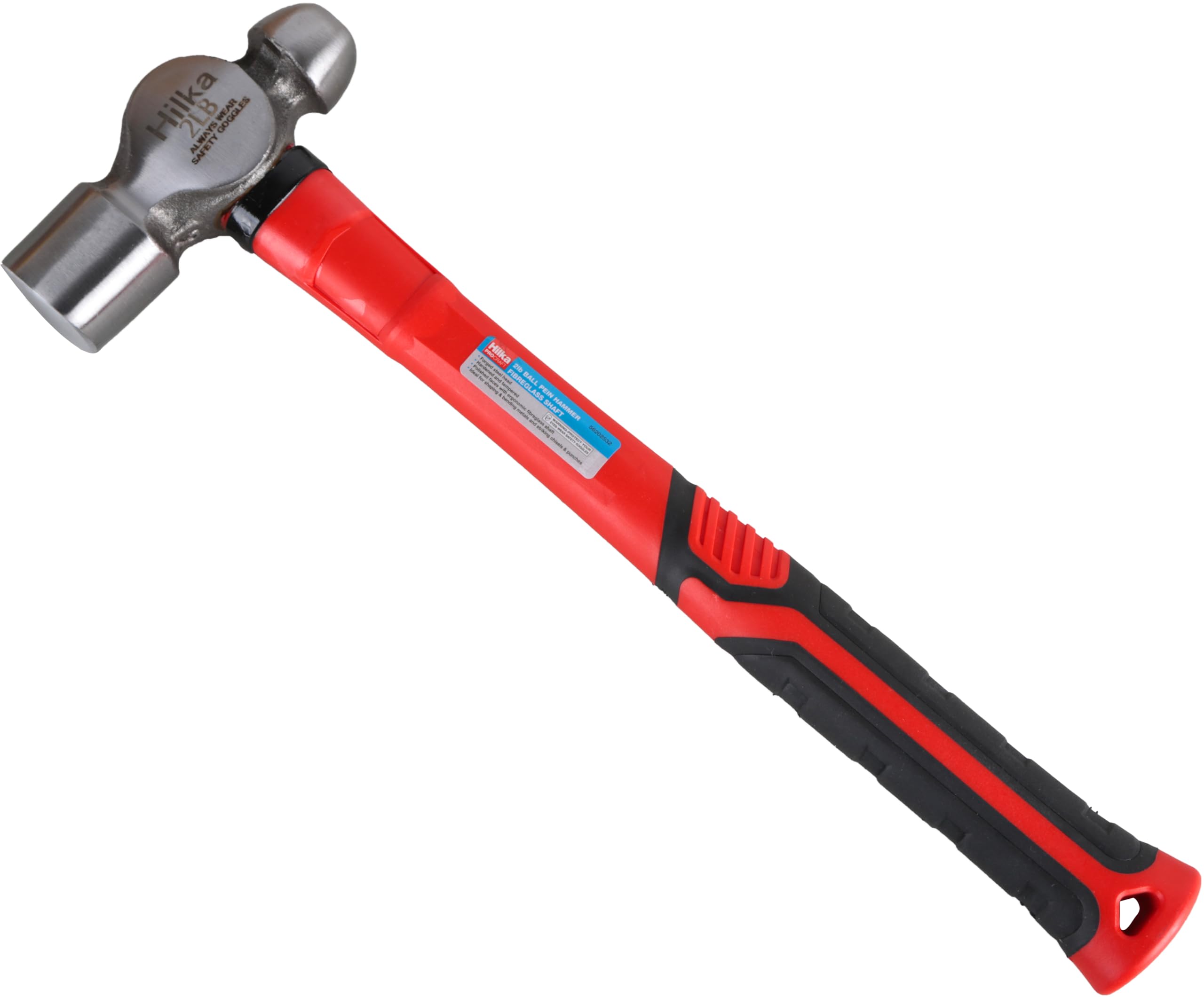 Hilka 56202532 2 lb Pro Craft Ball Pein Hammer Fiber Glass Shaft,Black, Red