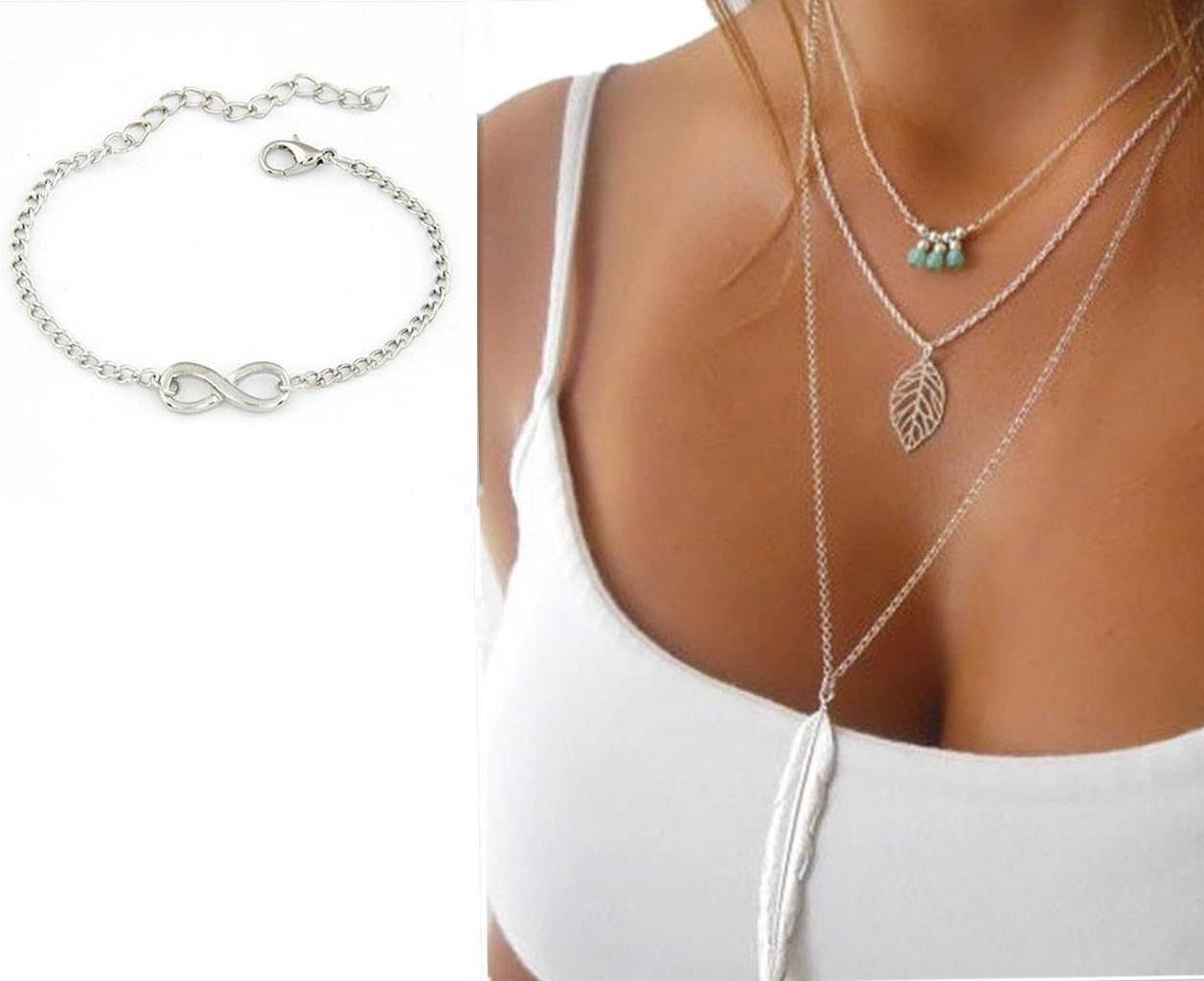 DDLBiz Women Bang Bang Multilayer Pendant Chain Statement Necklace