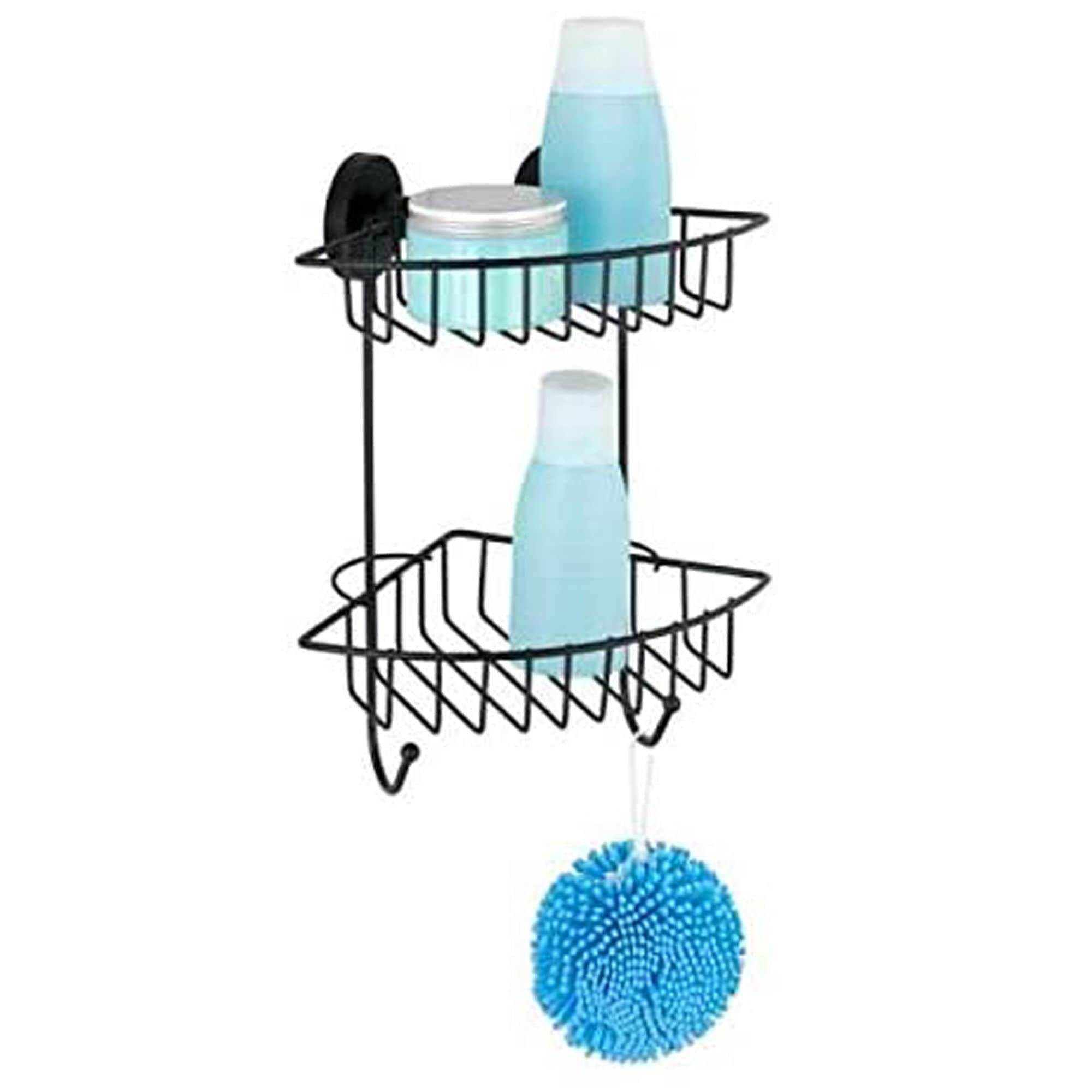 WENKO Rinconera Doble Vacuum-Loc Bari Black, Alloy Steel, 22,5 x 29,5 x 16 cm